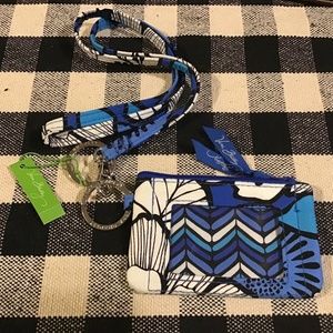 Vera Bradley Zip ID Case and Lanyard in Blue Bayou